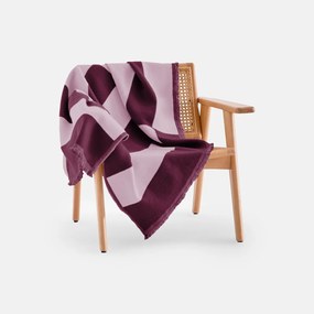 Plaid in jacquard met geometrische strepen en franjes, TABAKA