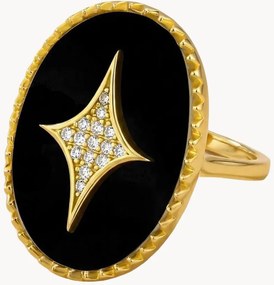 Vergulde ring Neo met zwarte onyx