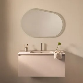 Macrae Zwevend Houten Badkamermeubelset Met Geïntegreerde Wastafel Beige – Linnen & Ovaal Led En Anticondens 100x80 Cm Riben & ↔︎ 100 Cm - Sklum