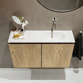 Mondiaz Ture 80cm toiletmeubel washed oak met wastafel talc rechts geen kraangat