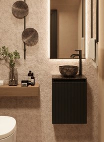 Fontana Dark Emperador Micro Marble toiletmeubel met ribbelfront 40cm zwart mat