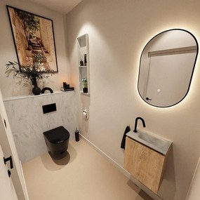 MONDIAZ TURE-DLUX 40cm toiletmeubel Washed Oak. EDEN wastafel Opalo positie rechts. Met 1 kraangat. TUREDX40WASR1OPA