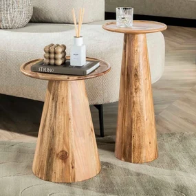 Ronde Bijzettafelset Massief Acacia - 30 X 30cm.