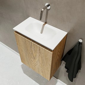 Mondiaz Ture 40cm toiletmeubel washed oak met wastafel talc midden geen kraangat