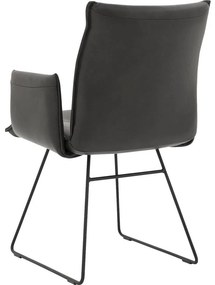 Goossens Excellent Eetkamerstoel Nica grijs leer met armleuning en Sledevoet,, modern design