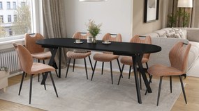 Mazzoni ALMO Zwart mat / zwarte poten - OVALE UITSCHUIFTAFEL 120-220 cm VOOR 10-12 PERSONEN