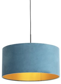 Hanglamp met velours kap blauw met goud 50 cm - Combi
