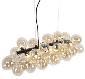 Design hanglamp zwart met amber glas 8-lichts - Uvas