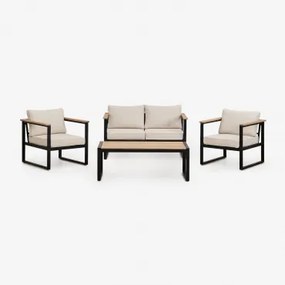 Tuinset Met 2-zitsbank, 2 Fauteuils En Salontafel In Aluminium En Lipov Acaciahout Zwart - Sklum