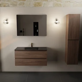 Mondiaz Aivy badmeubel 100cm mocha met wastafel solid surface urban midden 1 kraangat en spiegel