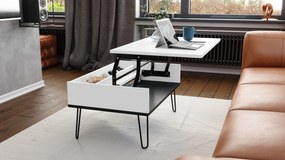 HAIRPIN S-90 Wit Mat/Zwart Mat - MODERNE KOFFIETAFEL MET OPKLAPBARE TAFEL + OPBERGVAK + PLANK