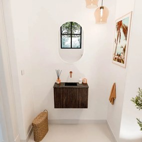 Mondiaz Joya DLux 60cm toiletmeubel walnut met wastafel faye midden zonder kraangat lava