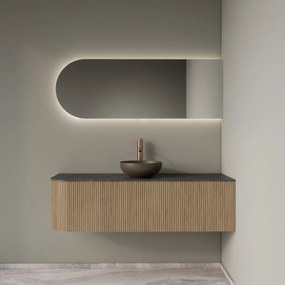 Gliss Design Alluro badmeubel ribbelfront met ronding links 140cm mist en zwart leisteen toppaneel