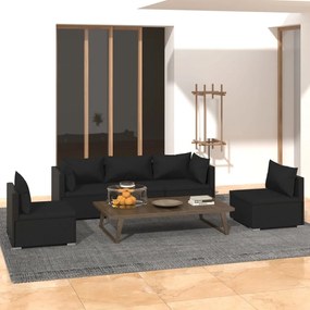 vidaXL 5-delige Loungeset met kussens poly rattan zwart