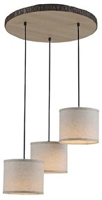 Landelijke hanglamp hout met witte kap rond 3-lichts - Oriana Klassiek / Antiek, Landelijk E27 Binnenverlichting Lamp