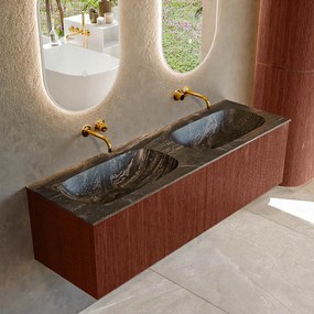 Mondiaz Kurve-dlux 150cm badmeubel ruby met 2 lades en wastafel stor small dubbel zonder kraangat lava