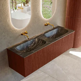 Mondiaz Kurve-dlux 150cm badmeubel ruby met 2 lades en wastafel stor small dubbel zonder kraangat lava