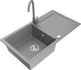 Mexen Leo granieten spoelbak 1-komorige met afdruiprek en keukenkraan Telma, grijs - 6501-71-670200-71