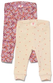 HEMA Baby Leggings Rib Bloemen - 2 Stuks Roze (roze)