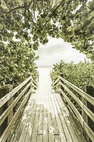 Kunstfotografie Bridge to the beach with mangroves | Vintage, Melanie Viola, (26.7 x 40 cm)