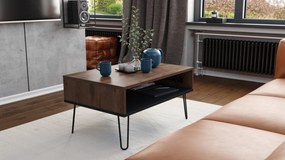 HAIRPIN S-90 Eik Bruin/Zwart Mat - MODERNE KOFFIETAFEL MET OPKLAPBARE TAFEL + OPBERGVAK + PLANK