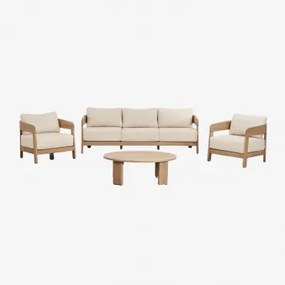 Tuinset Met 3-zitsbank, 2 Fauteuils En Salontafel Van Acaciahout Uleno Lichte Acaciekleur - Sklum