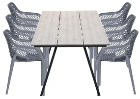 Garden Impressions Air XL tuinset 7-delig donker grijs - Braga tuintafel 220x100 cm - light teak look