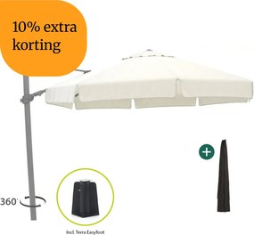+ 10% kassakorting | Parasol Shadowline Miami | Inclusief hoes | Rond | 350cm | Met draaihendel | Wit | Kees Smit Tuinmeubelen