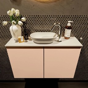 Mondiaz Fowy toiletmeubel 80cm rosee met witte waskom midden en kraangat