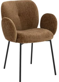 Goossens Basic Eetkamerstoel Eller bruin stof met armleuning, modern design