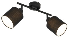 Stoffen PlafondSpot / Opbouwspot / Plafondspot zwart met zwarte kap 2-lichts verstelbaar - Hetta Modern E14 Binnenverlichting Lamp