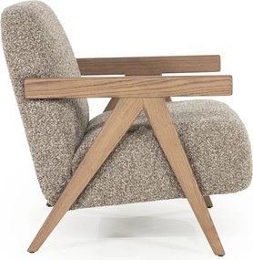 Fauteuil Met Houten Armleuning Taupe