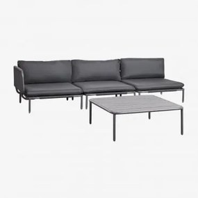 3-delige Modulaire Hoektuinbank En Roubly Salontafel Grijs – Grafiet - Sklum