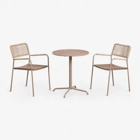 Ronde Tuintafel Set Ø65 Cm En 2 Stapelbare Tuinstoelen Van Staal En Acaciahout Tilda Moka Bruin - Sklum