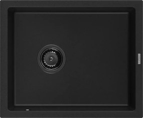 Mexen Pedro granieten spoelbak 1-komerig 560 x 460 mm, zwart, zwarte sifon - 6508561000-77-B