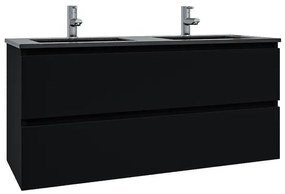 Adema Chaci Badkamermeubelset - 120x46x57cm - 2 keramische wasbakken zwart - 2 kraangaten - 2 lades - mat zwart SW1212777/SW761657