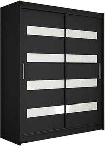 Kledingkast Closico 113, Zwart, 200x150x58cm, 118 kg, Kledingkast deuren: Schuivend, Aantal planken: 5, Aantal planken: 5