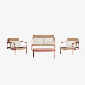Tuinset Met 2-zitsbank, 2 Fauteuils En Salontafel Van Aluminium En Synthetisch Riet Duroli Terracota - Sklum