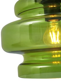 Retro hanglamp zwart met groen glas - Denise Retro E27 rond Binnenverlichting Lamp