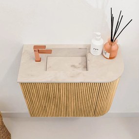 Mondiaz Joya DLux 50cm toiletmeubel ronding rechts oak met wastafel faye links 1 kraangat frappe