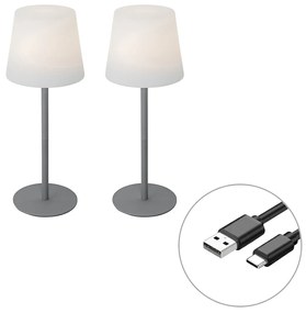 Set van 2 tafellampen grijs oplaadbaar 40 cm IP54 - Jude