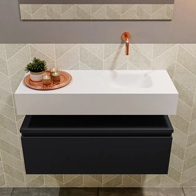 Mondiaz Andor toiletmeubel 80cm mat zwart met witte wastafel rechts zonder kraangat