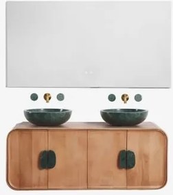Dubbel Zwevend Badkamermeubelset 130x45 Cm Van Mangohout En Natuurlijke Kivalina-steen Rectangular Led And Antifog 140x75 Cm Riben & Udaipur Groen Mar