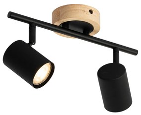 Moderne spot zwart met hout kantelbaar 2-lichts - Jeana
