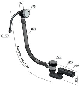 Hotbath Archie badoverloop met vulcombinatie messing geborsteld PVD