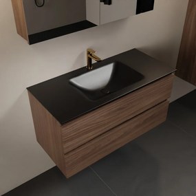 Mondiaz Aivy badmeubel 100cm mocha met wastafel solid surface urban midden 1 kraangat en spiegelkast