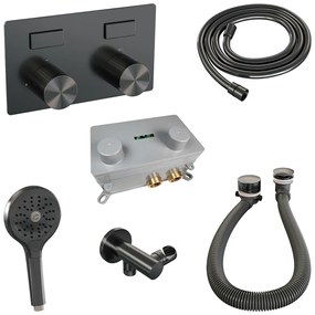Brauer Stripe inbouw badkraan met drukknoppen, badvulcombinatie en 3 standen handdouche gunmetal geborsteld PVD