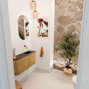 Mondiaz Joya DLux 80cm toiletmeubel ronding links oak met wastafel faye rechts zonder kraangat lava