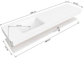 Zaro Alan badmeubel 180cm met planchet washed oak en vrijhangende wastafel cloud links zonder kraangat urban