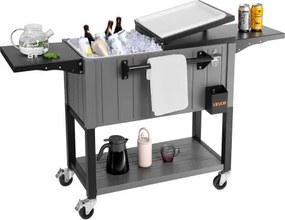 VEVOR gekoelde drankwagen 75,71 liter, geschikt voor maximaal 50 flessen / 110 blikjes, bijzettafel voor terrasfeesten en bars met bodemplank, zijplanken, flesopener en deksel, zwarte drankkoeler